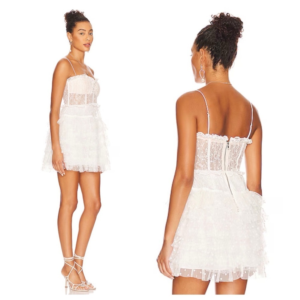 For Love & Lemons Coquette Ballet Romantic Jules Lacy Corset Mini Dress White L - Picture 11 of 16